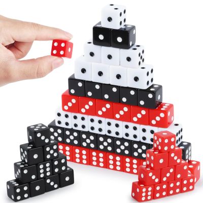 50 Pieces Dice Set 16mm Standard Game Dices with Black White Red Acrylic 6 Sided Colored Bulk Casino Dice for Casino Theme Party Board Games Vegas Birthday Party Supplies (Square Corner)