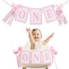 1st Birthday Decorations for Girl, Pink Bow High Chair Banner One Year Old Birthday Docorations, Girls Just Wanna Be One Pink and White Bow Party Supplies view 1