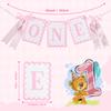 1st Birthday Decorations for Girl, Pink Bow High Chair Banner One Year Old Birthday Docorations, Girls Just Wanna Be One Pink and White Bow Party Supplies view 2