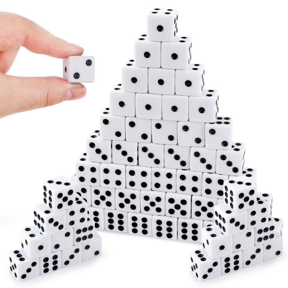 50 Pieces White Dice Set 16mm Standard Game Dices Acrylic 6 Sided White Bulk Casino Dice for Casino Theme Party Board Games Vegas Birthday Party Supplies (Square Corner)