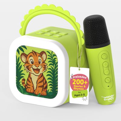 WonderBuddy StoryBox Mini, 200+ Stories & Rhymes Preloaded, Educational Toy, RGB Lights, Kids BT Speaker, Birthday Gift for 2+ Year Kids, Musical Toys for 2+ Year Old Boy & Girl - Tiger with Mic