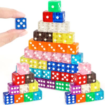 50 Pieces Colored Dice Set 16mm Standard Game Dices Acrylic 6 Sided Colorful Bulk Casino Dice for Casino Theme Party Board Games Vegas Birthday Party Supplies (Square Corner)