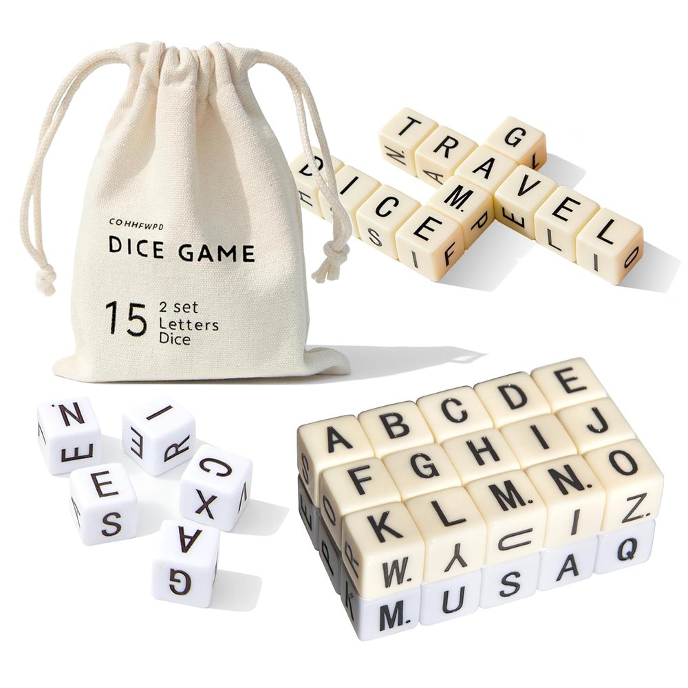 COHHFWPD Crossword Dice Game Full Alphabet 2set, 30 Letter Dice, Word Game