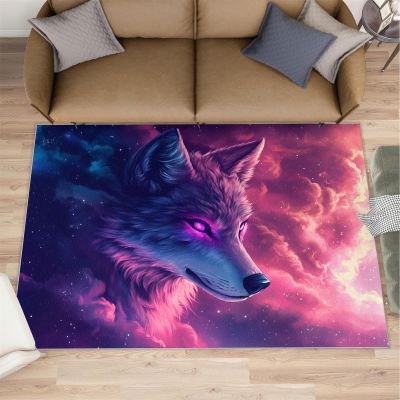 4x5 Wolf Area Rugs - Wolf Rug for Entryway, Starry Sky Washable Entry Way Rugs Kids Carpet for Inside House Playroom Living Room End Table Nursery
