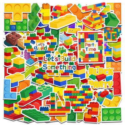 100 Building Block Sticker Sheets, Building Block Party Decorations, Colorful Building Block Stickers, Gifts for Building Block Lovers.