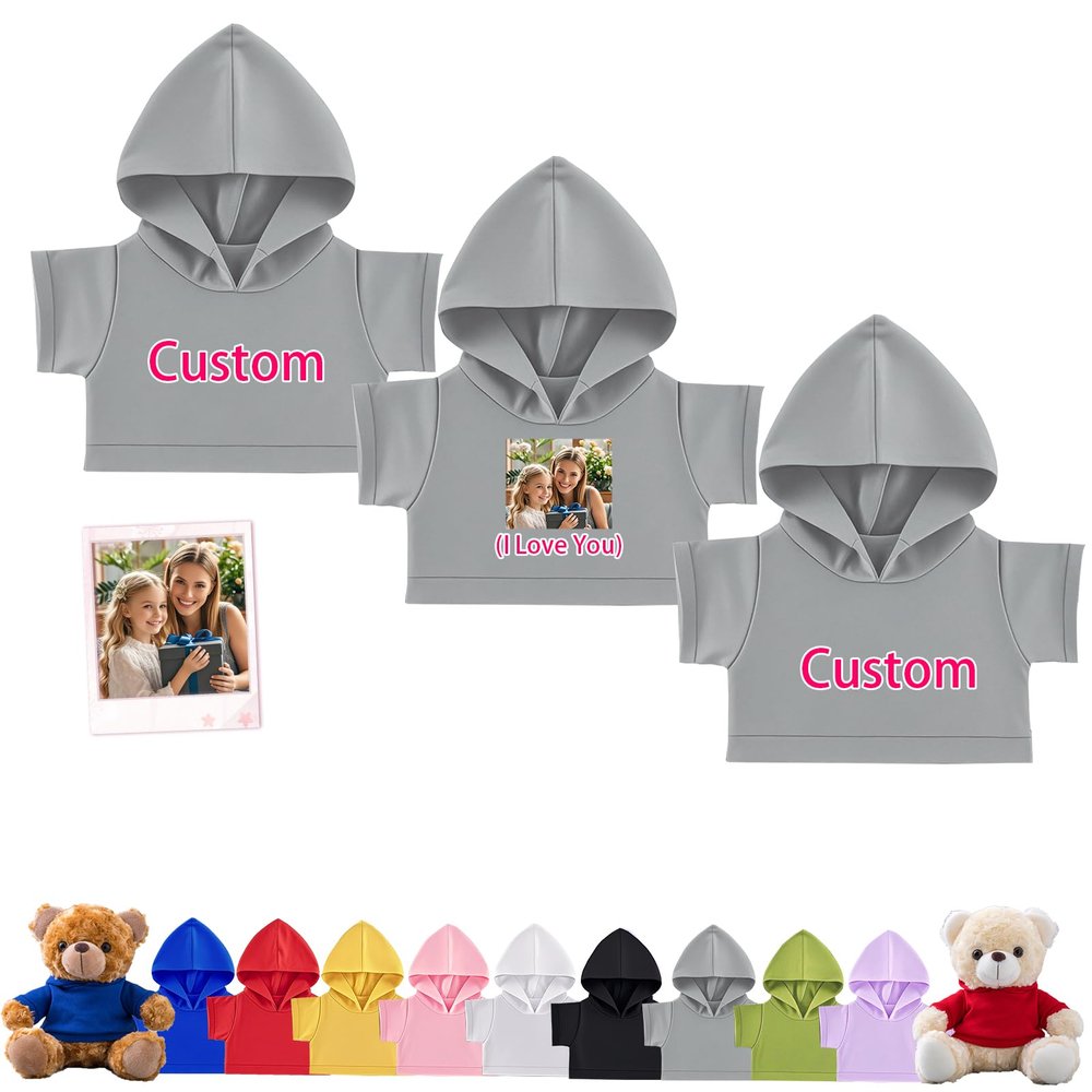 3 PCS Custom Teddy Bear Clothes with Photo Name, Personalized Stuffed Animal Clothing Fit 8 to 16inch Stuffed Bear Clothing, Personalized Doll Clothes Make Your Own Plush Doll Shirt