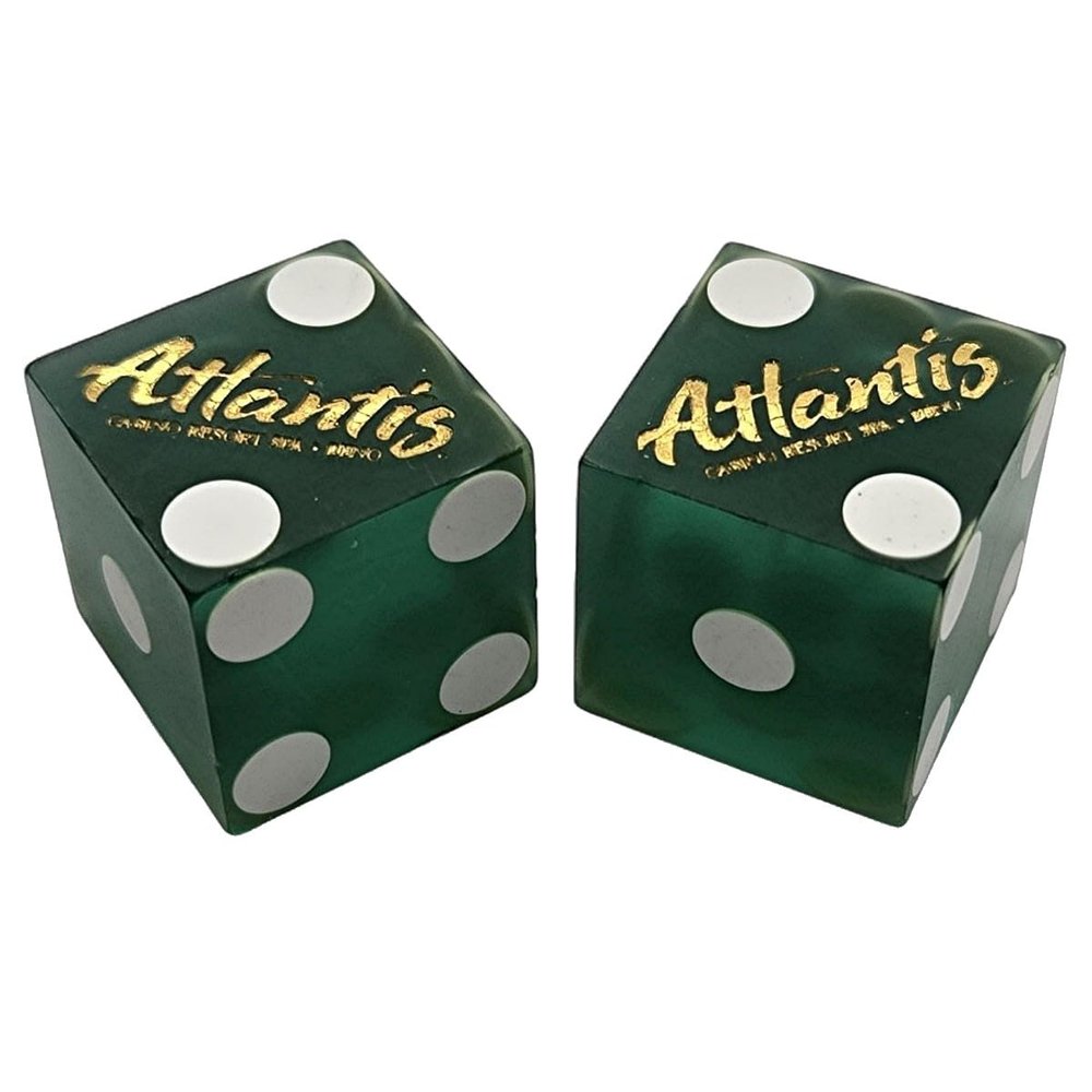 Authentic Nevada Craps Dice - Wide Selection Genuine Casino Table-Played Dice Pairs from Lake Tahoe, Reno & Other Nevada Destinations (Matching, Reno Atlantis - Green Frosted)