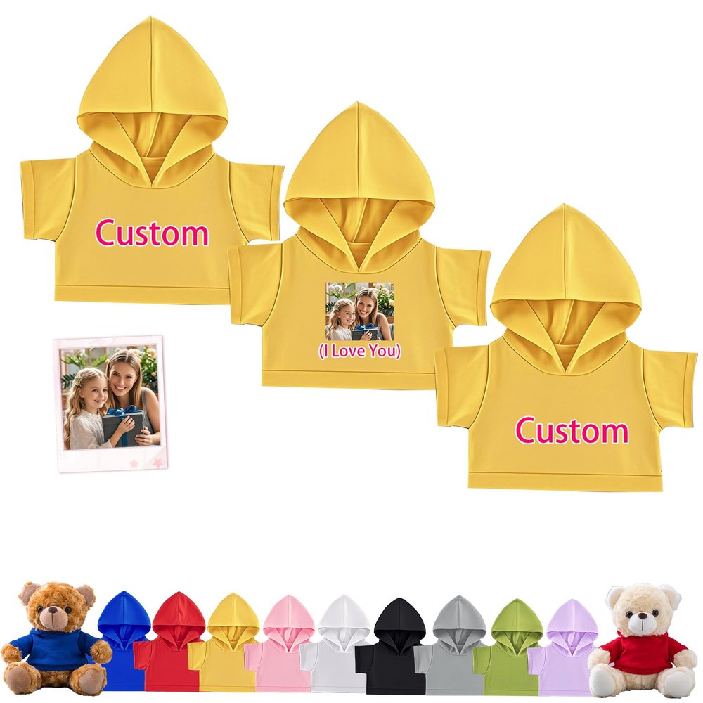 3 PCS Custom Teddy Bear Clothes with Photo Name, Personalized Stuffed Animal Clothing Fit 8 to 16inch Stuffed Bear Clothing, Personalized Doll Clothes Make Your Own Plush Doll Shirt