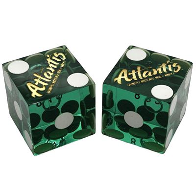 Authentic Nevada Craps Dice - Wide Selection Genuine Casino Table-Played Dice Pairs from Lake Tahoe, Reno & Other Nevada Destinations (Matching, Reno Atlantis - Green Polished)