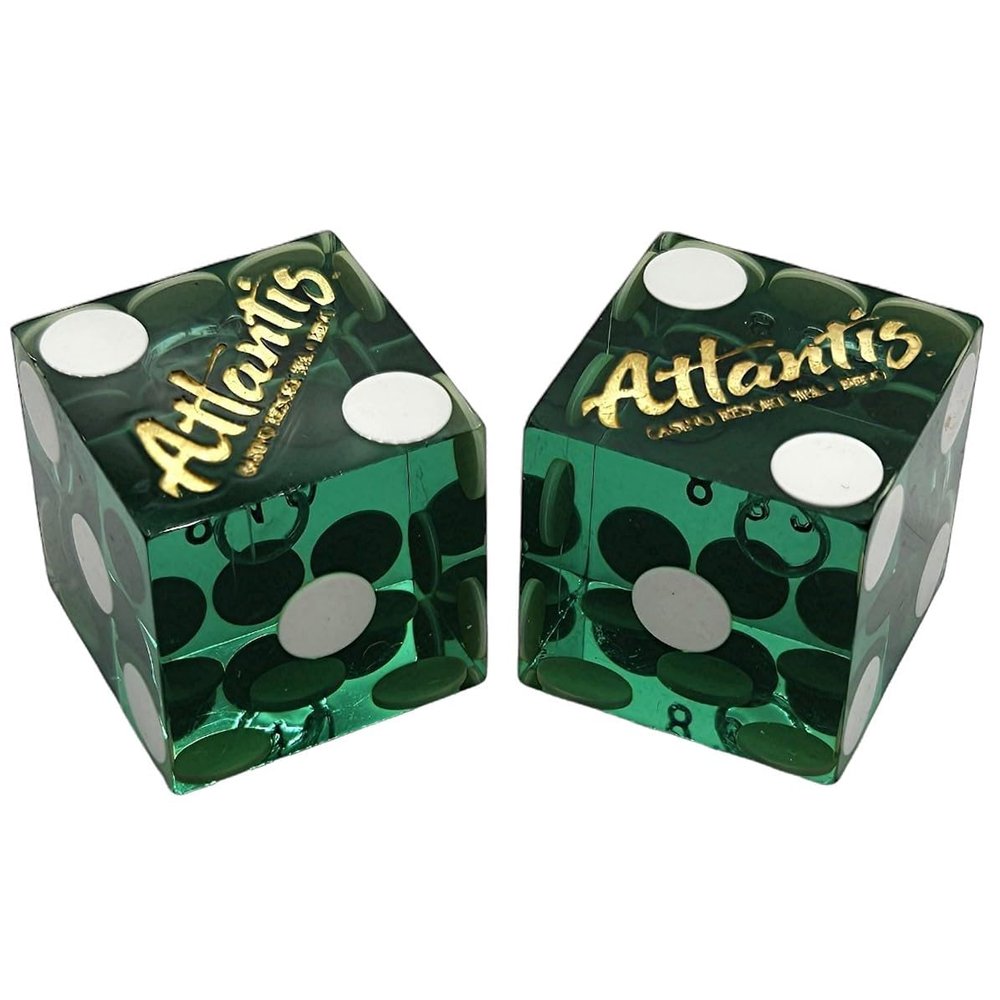 Authentic Nevada Craps Dice - Wide Selection Genuine Casino Table-Played Dice Pairs from Lake Tahoe, Reno & Other Nevada Destinations (Matching, Reno Atlantis - Green Polished)