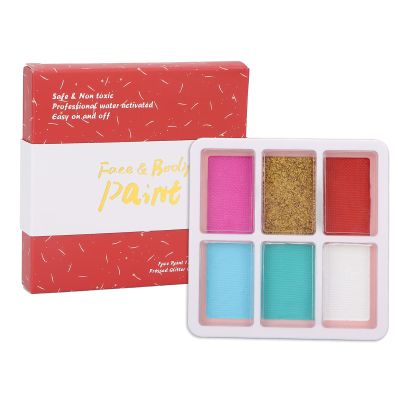 6 Color Face Painting Palette, and Adults Stage Makeup Kit, Food Grade Non Soluble Paint with Golden Glitter Powder for Cosplay Party Art DIY