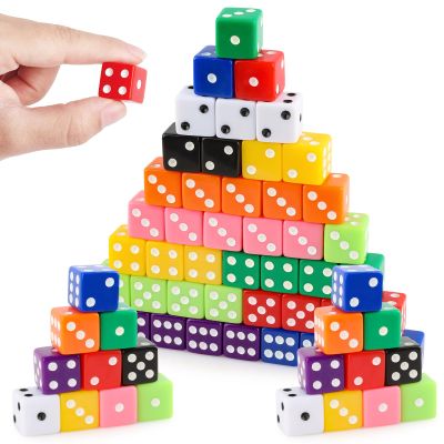 50 Pieces Colored Dice Set 16mm Standard Game Dices Acrylic 6 Sided Colorful Bulk Casino Dice for Casino Theme Party Board Games Vegas Birthday Party Supplies (Square Corner)