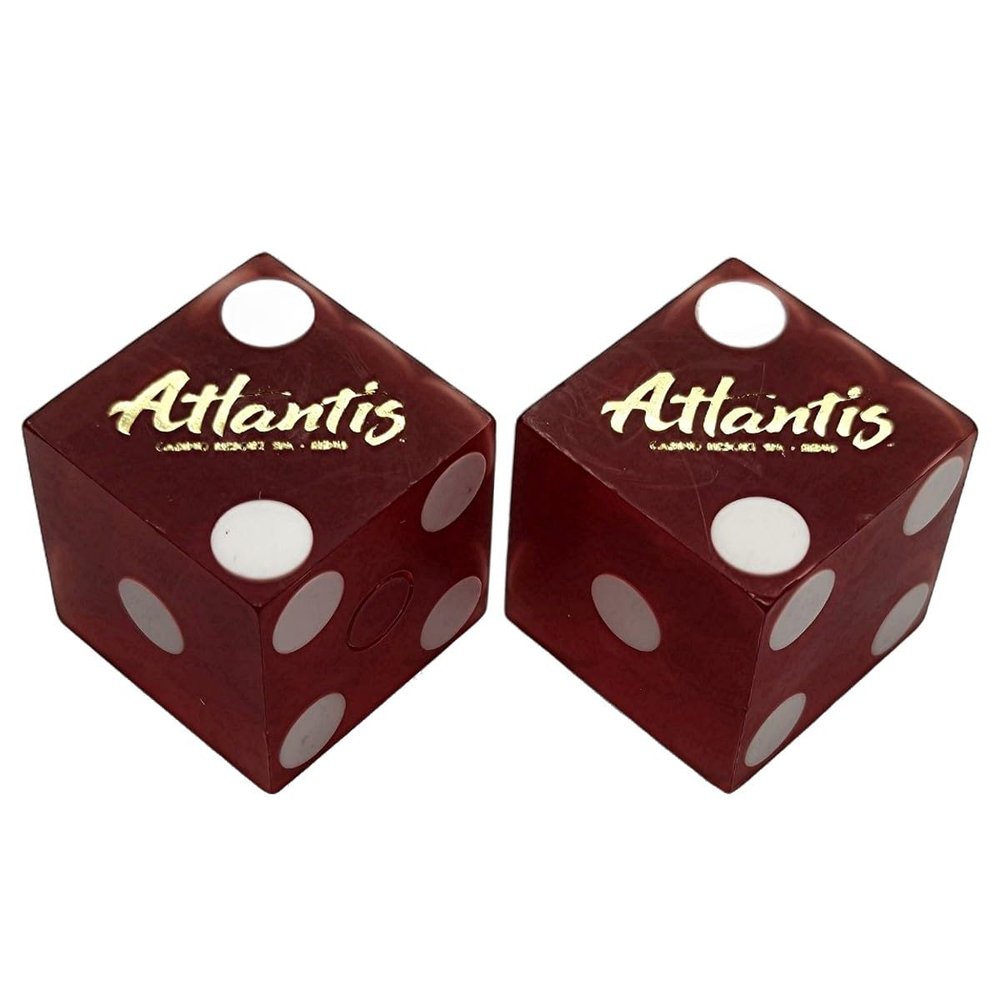 Authentic Nevada Craps Dice - Wide Selection Genuine Casino Table-Played Dice Pairs from Lake Tahoe, Reno & Other Nevada Destinations (Matching, Reno Atlantis - Red Frosted)
