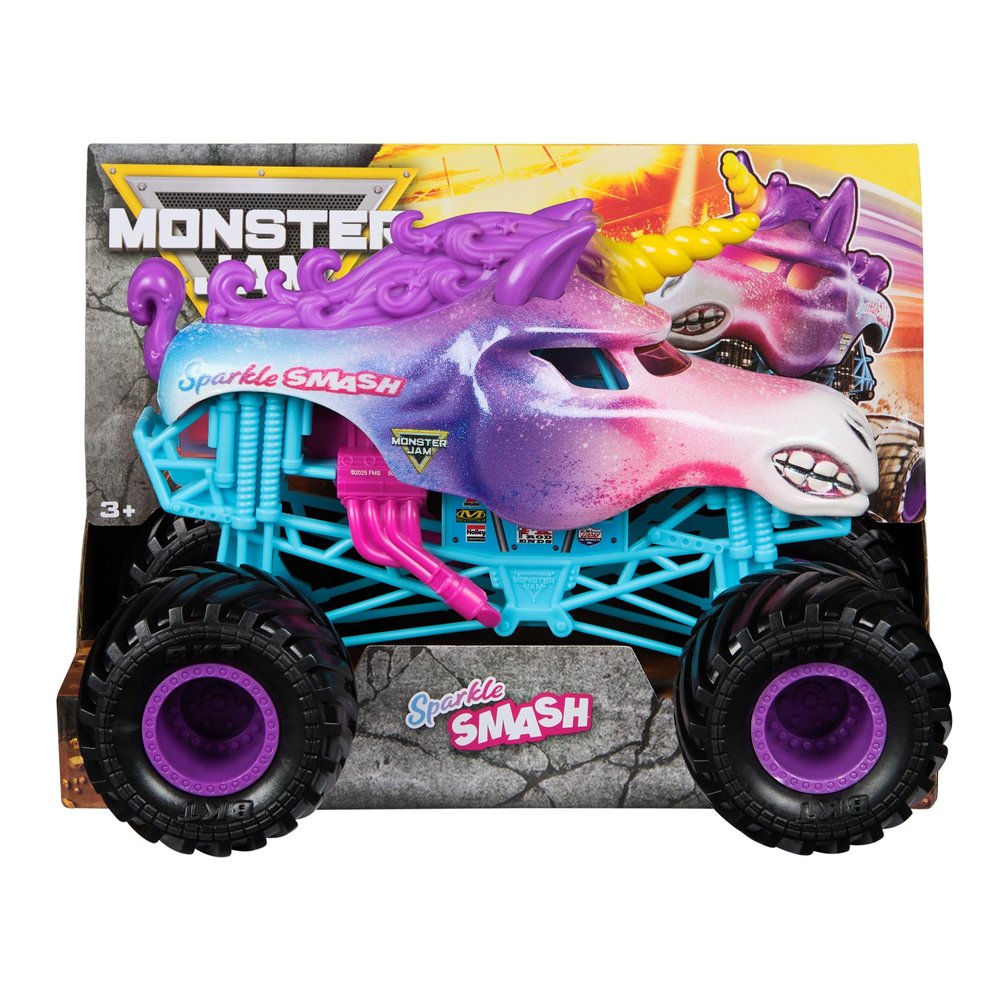 Monster Jam, Official Sparkle Smash Monster Truck, Collector Die-Cast Vehicle, 1:24 Scale, Kids Toys for Boys and Girls Aged 3 and up