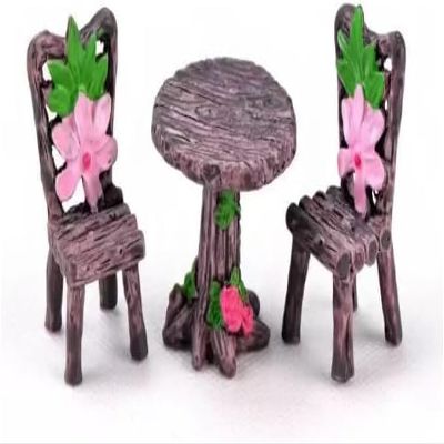 1Set Miniature Furniture Set, Mini Table and Chairs, Wooden Garden Decor for Tiny Houses, Micro Landscape Dollhouse Accessories
