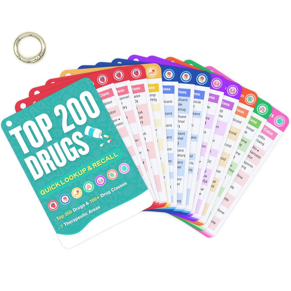 Top 200 Drugs Quick Reference Flash Cards 2025 - Rapid Review of Pharmacology Essentials for Nursing Students, Pharmacy Tech & Paramedics - Color-Coded Drug Guide