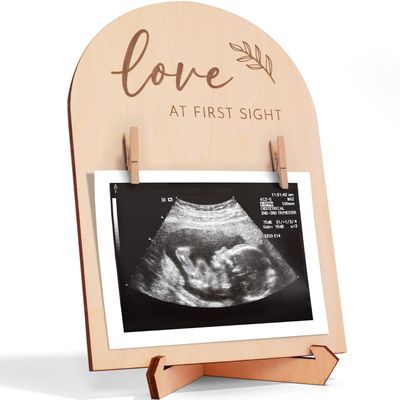 geuiotaim Wooden Sonogram Picture Frame, Double-Sided Ultrasound Photo Display for Pregnancy Announcement Gender Reveal & Nursery Decor Perfect Baby Gift for Expecting Mom and Dad Fits 4x3 Photo