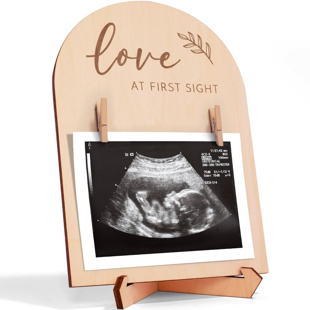 geuiotaim Wooden Sonogram Picture Frame, Double-Sided Ultrasound Photo Display for Pregnancy Announcement Gender Reveal & Nursery Decor Perfect Baby Gift for Expecting Mom and Dad Fits 4x3 Photo
