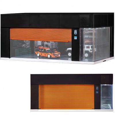 Storage for Hot Wheels 1/64 Scale Toy Car Display Case Stackable Parking Garage with Lights and Electric Voice-Control 3 Replaceable 3D Scene Dioramas (Brown)