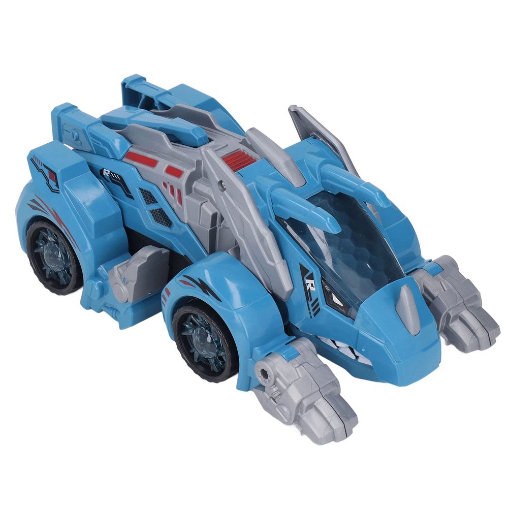Chiyyak 2-in-1 Electric Dinosaur Car for Kids, LED Light, Music, Transforming Dinosaur Car, Fog Spray, Dinosaur Distortion Car (Blue)