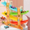 Wooden Race Track Car Ramp Toy Set with 6 Mini Cars, Educational Vehicle Playset for Toddlers 1-3 Years view 2