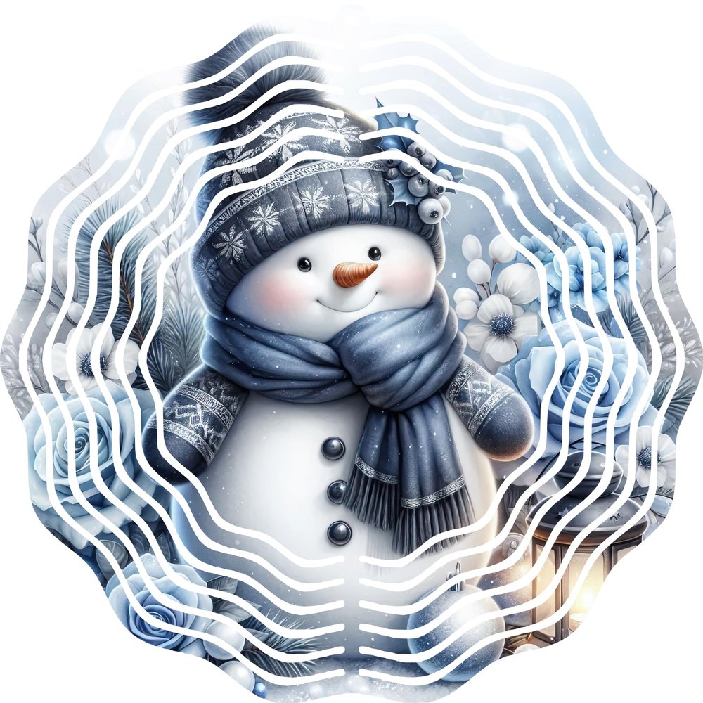 10" Snowman Metal Wind Spinner Winter Garden Decor with Lantern & Pine Accents