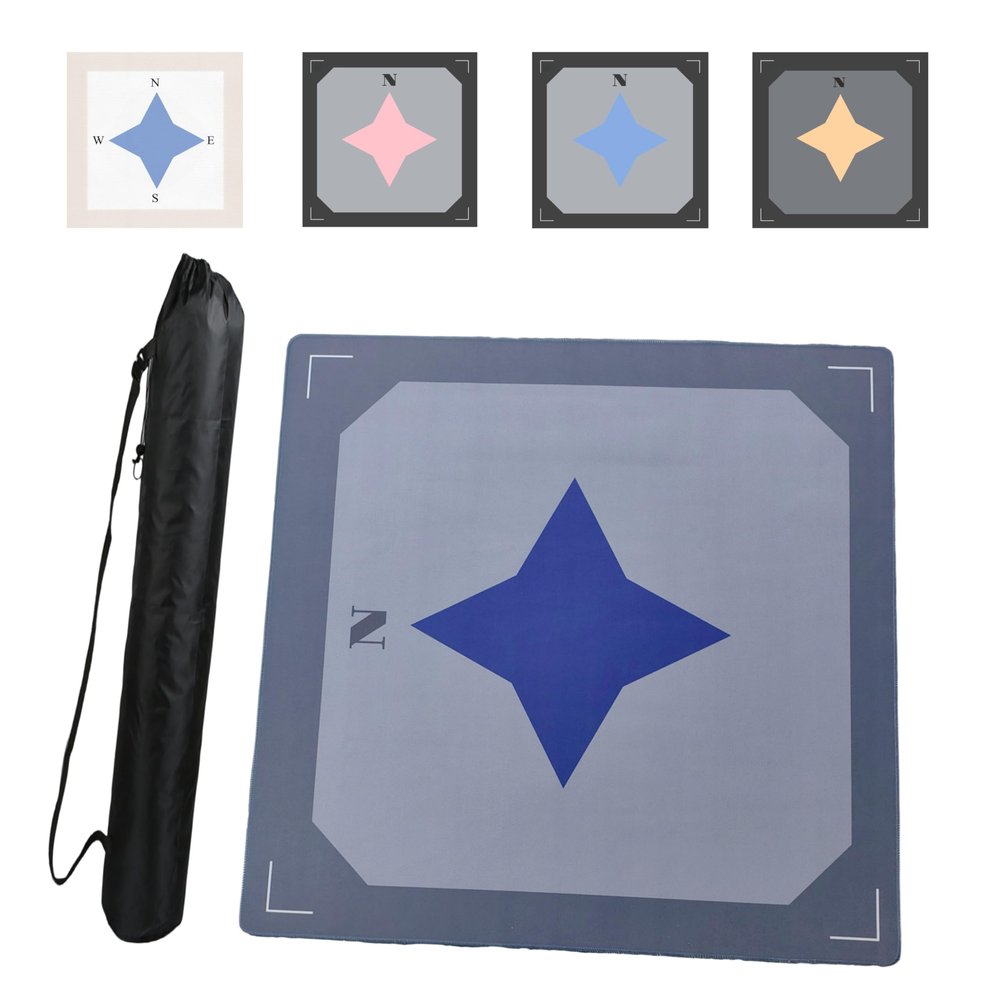 31.5x31.5 Inch Multi-Game Table Cover - Non-Slip, Noise Reducing Mahjong Mat with Geometric Compass Design & Carry Bag - for Board Games, Poker, Mahjong Nights (Navy)