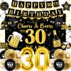30th Birthday Decorations for Men Women, Black Gold Happy 30th Birthday Party Decorations, Cheers & Beers to 30 Years Backdrop, Foil Balloons 30, Banner, 30th Balloon, Hanging Swirl, Birthday Card Set view 1