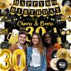 30th Birthday Decorations for Men Women, Black Gold Happy 30th Birthday Party Decorations, Cheers & Beers to 30 Years Backdrop, Foil Balloons 30, Banner, 30th Balloon, Hanging Swirl, Birthday Card Set view 2