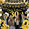 30th Birthday Decorations for Men Women, Black Gold Happy 30th Birthday Party Decorations, Cheers & Beers to 30 Years Backdrop, Foil Balloons 30, Banner, 30th Balloon, Hanging Swirl, Birthday Card Set view 4