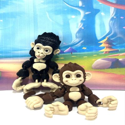 2pcs Adorable Baby Gorilla and Baby Chimpanzee Set 3D Printed Articulated Jungle Animal Fidget Toy - Posable Stands on Its Own for Fun Poses and Display, Executive Desk Toy, Fidget Toy ABG-ABC-Set