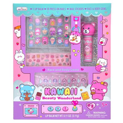 Hot Focus | Critter Pals Beauty Set for Girls  Press-On Nails, Fruity Lip Balm, Nail Stickers & Face/Body Gems, Fun Non-Toxic Kids Makeup & Accessories Kit (Sweet Beauty)