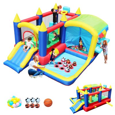 Bestsun Inflatable Bounce House for Kids, Bouncy Castle with Slide, Jumping, Basketball Hoop, Ball Pit, Family Backyard Bouncer, 520W 0.7HP Blower Needed to Operate Not Included