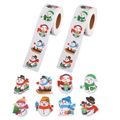 1000pcs Self-Adhesive Snowman Stickers, 2 Rolls 8 Assorted Designs Christmas Stickers Holiday Seal Labels for Envelopes Gifts Party Decorations Kids Crafts