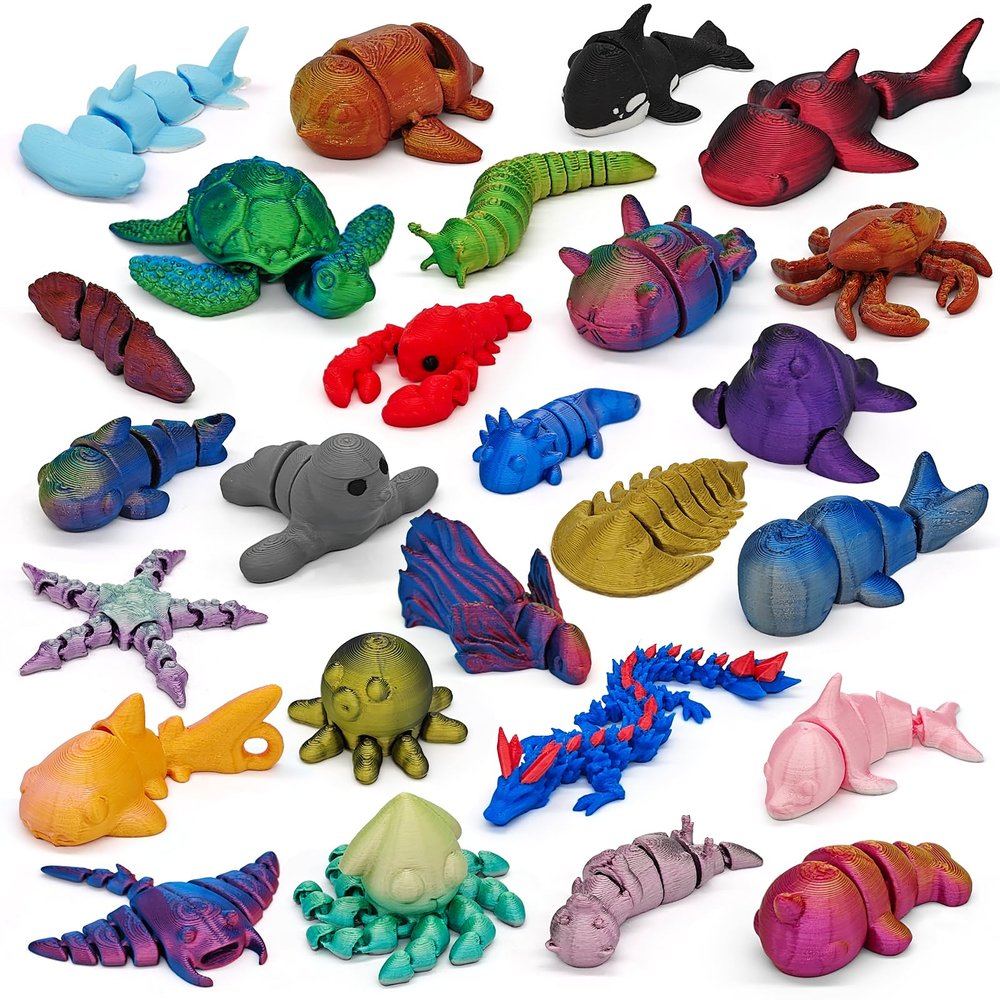 26Pcs 3D Printed Ocean Animals Set, Mini Animals 3D Printed Toys, Ocean Animal Figurines Toys, Fidget Articulated Flexible Toy for Party Favors Birthday Gifts Office Desktop Christmas Decoration