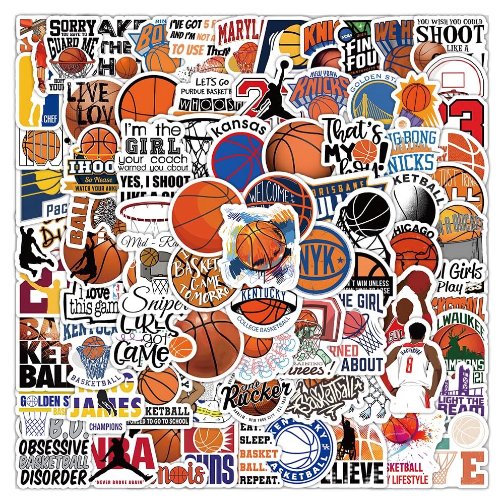 100PCS Basketball Stickers for Scrapbooking Vinyl Waterproof Stickers for Water Bottle Laptop Skateboard Guitar Perfect for Basketball Team Lovers Kids Teens Christmas Stocking Stuffers for Boys Girls