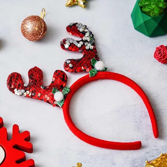 MTRXX Red Glitter Reindeer Antlers Headband  Festive Christmas Hair Accessory