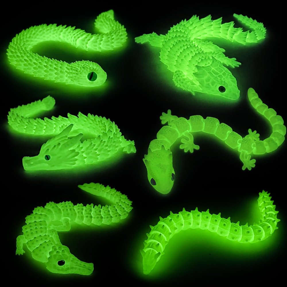 3Dgenius 3D Printed Animals with Glow in-The Dark 3D Printed Toys Articulated Large Fidget Toys with Snake, Dragon, Crocodile, Gecko, Lizard & Caterpillar, Perfect for Home Dcor & Gift, 6Pack2