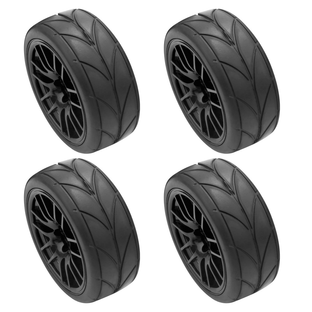 4Pcs 1/10 Rubber Tire Rc Racing Car Tires On Road Wheel Rim Fit Compatible with 9068-6081 Rc Car Part