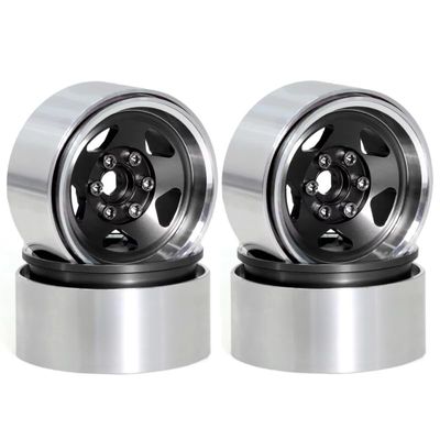 4pcs 1.9 Inch Beadlock RC Wheel Rim Set with Wheel Hub, Fit Compatible with 1:10 Axial SCX10 II 90046, SCX10 III AXI03007(4pc Black)