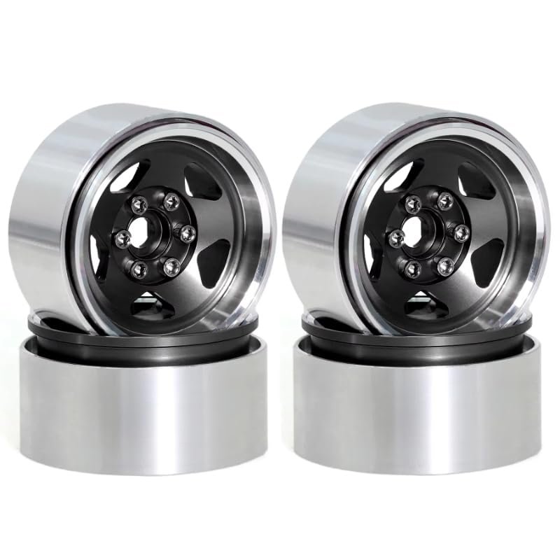 4pcs 1.9 Inch Beadlock RC Wheel Rim Set with Wheel Hub, Fit Compatible with 1:10 Axial SCX10 II 90046, SCX10 III AXI03007(4pc Black)