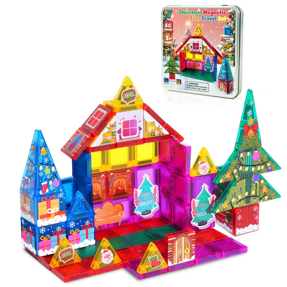Enjoyjoy Mini Magnetic Tiles - 50PCS Travel Magnet Tiles 2025 Set Portable On-The-Go Magnetic Tiles for Kids 4-8 Creativity Magnet Building Blocks Toys Valentines Day Gifts for Kids 3+