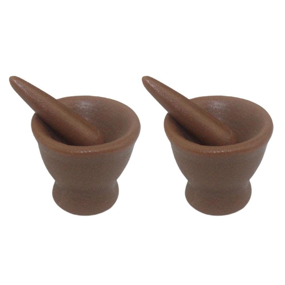 1:12 Dollhouse Mortar and Pestle Set Ceramic Kitchen Utensils Miniature Cooking Accessories for Dollhouse Kitchen Brown