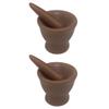 1:12 Dollhouse Mortar and Pestle Set Ceramic Kitchen Utensils Miniature Cooking Accessories for Dollhouse Kitchen Brown view 2