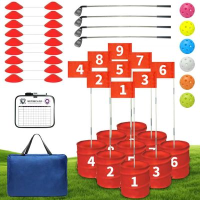 VERVYVINE Golf Bucket Yard Game with 4 Clubs for Adults and Family, 9 Hole Golf Course, Balls and Flag - Adult Golf Outdoor Lawn Games and Chipping Games for Backyard Beach Park Camping and Hotel