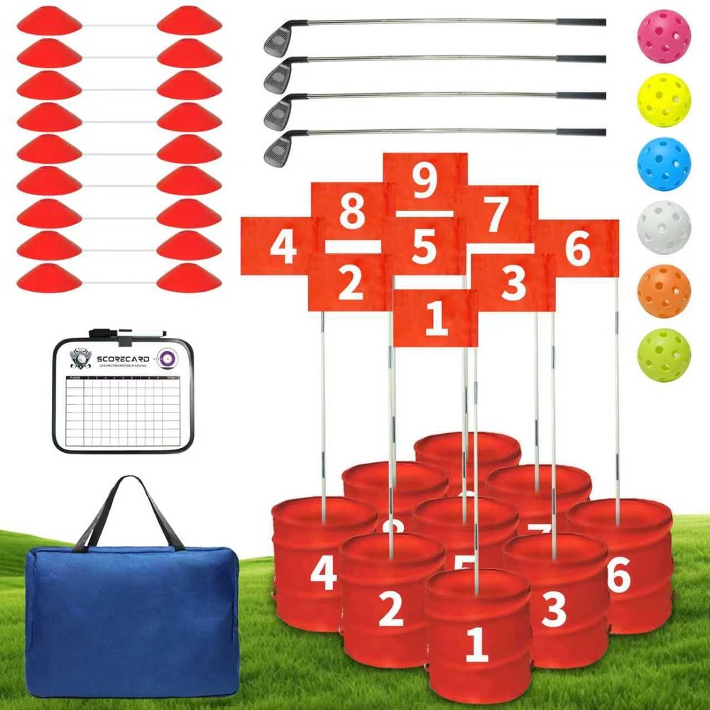 VERVYVINE Golf Bucket Yard Game with 4 Clubs for Adults and Family, 9 Hole Golf Course, Balls and Flag - Adult Golf Outdoor Lawn Games and Chipping Games for Backyard Beach Park Camping and Hotel