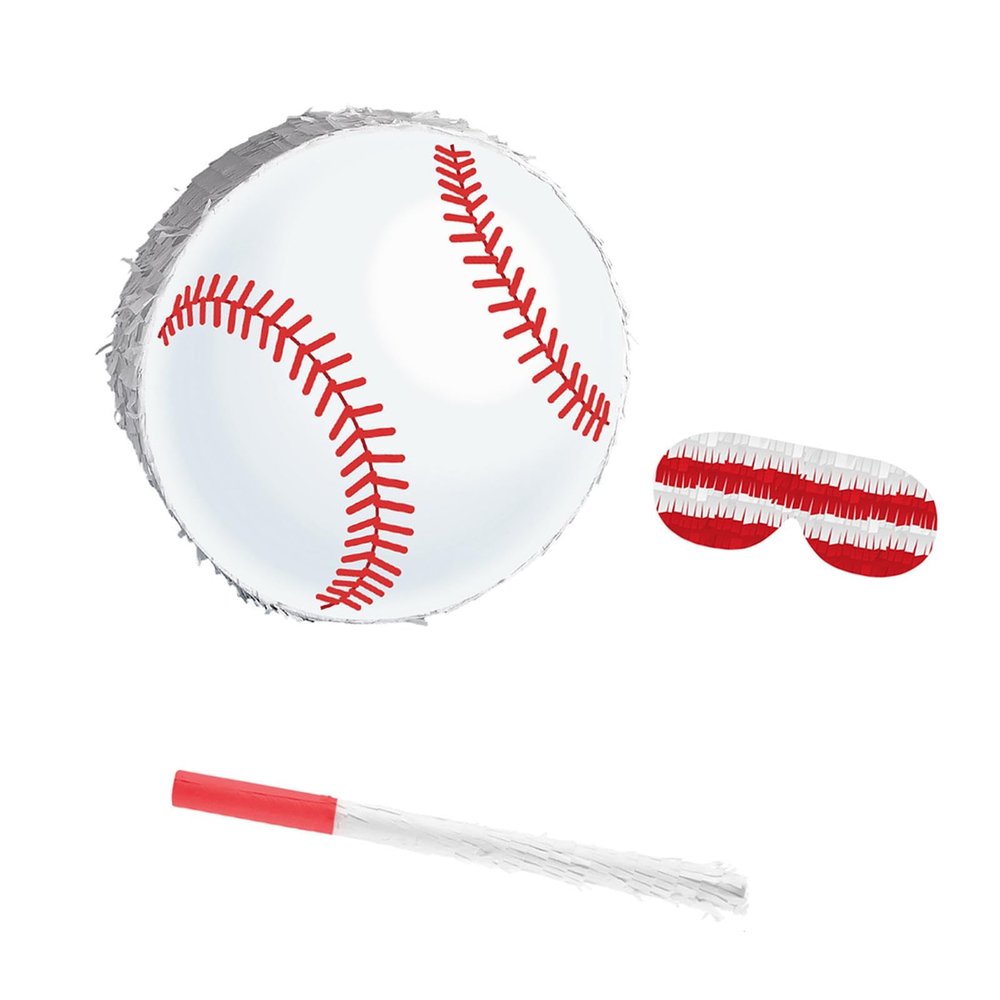Baseball Piata Softball Paper Pinata with Blindfold and Confetti for Sports Theme Party Decorations and Games