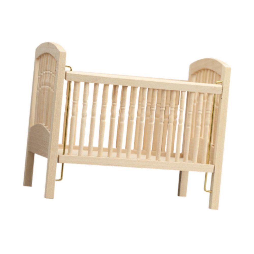 1/12 Miniature Wooden Baby Doll Cradle Bed Dollhouse Crib for Girls Decor Ornament 4.41x2.76x4.02inch