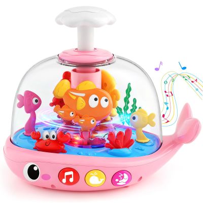 DUPHLAGT Baby Girl Toys 6-12 Months - Press & Spin Aquarium Light Up Musical Toy for Infant Toy 9-12-18 Months - Bilingual Learning Toddler Toys for 1 2 3 Year Old Boy Girl (Pink)