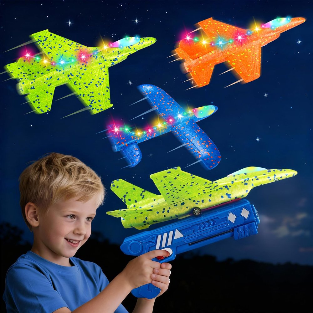 3 Pack Airplane Launcher Toys, 13.2 inch LED foam 2025 F-15 Eagle fighter jet  Glider Catapult Plane for Boys, Flying Toys Christmas Birthday gifts for Boys Girls 4 5 6 7 8 9 10 11 12 Year Old